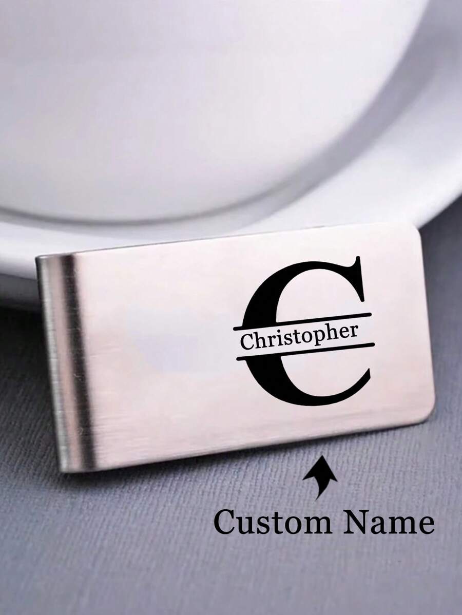 Personalized Elegant Men's Wallet, Stainless Steel Engraved Name Wallet, Can Hold Cash, Simple Wallet, Anniversary Gift For Dad, Husband, Father's Day Gift, Anniversary Gift, Groomsman Gift, Valentine's Day, Father's Day Gift, Husband Gift, Gift For Him, Gift For Boyfriend, Gift For Him, Gift, Gift, Gift - 彩色 - 查看 1