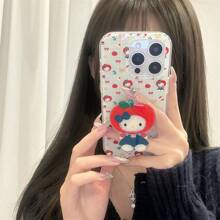 Sanrio 2 sztuki japońskiej kreskówki słodkie kratki czerwony kot jabłkowy kotek z podstawką kompatybilny z 16 Pro Max, 15 Pro Max, 14 Pro Max, 13 Pro Max, pełne silikonowe etui ochronne na telefon
