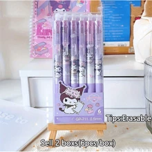Sanrio Sanrio 6pcs/12pcs Hello Kitty & Kuromi & Melody & Cinnamoroll & Pochacco Erasable/Not Erasable Gel Cute Pens With Cute Moyi Design, The Erasable Pen Is Blue Ink, And The Non-Erasable Pen Is Black Ink,Retractable,Officesupplies,0.5mm Erasable Gel Pens, Good At Writing Quick-Drying, Press The Pen Neutral Pen