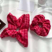 1 pieza Scrunchie de guinga hecho a mano, pañuelo de cuello de tela, accesorio para el cabello, color rosa frambuesa, accesorios de scrunchie, lazos para el cabello, coletero, accesorios para la cabeza, banda elástica - Multicolor - Ver 13