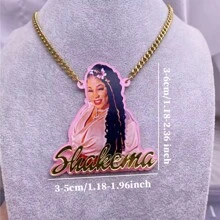 Gepersonaliseerde gepersonaliseerde acryl naam/afbeelding hanger ketting, vrouwen sieraden geheugen ketting met vrouwelijke/mannelijke portret aangepaste naam hanger, gepersonaliseerde foto geheugen cadeau, roestvrij staal gouden hondenpenning sieraden, kerstcadeau