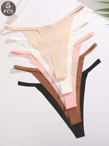 5pcs/Set Solid Color Seamless Low-Waist G-String Panties For Women