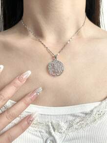 1 件奢华生命树设计颈链，独特百搭锁骨链吊坠项链（不含礼品盒） - 金色 - 查看 5