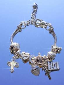1pc Y2K Charm Bracelet, 1pc Vintage Street Fashion Cross Charm Bracelet, 1pc Cross & Heart Charm Bracelet