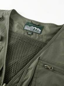 Men's Solid Color Sleeveless Zip-Up Tactical Vest, Casual Net Mesh Multi-Pocket Waistcoat, Outdoor Photography Fishing Jacket - Army Green - View 5