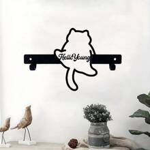 1 pieza Soporte para llaves en forma de gato adorable saltando - Organizador de pared multifuncional para llaves, abrigos y toallas | Perchero con forma de gato lindo con gancho para llavero - Negro - Ver 6