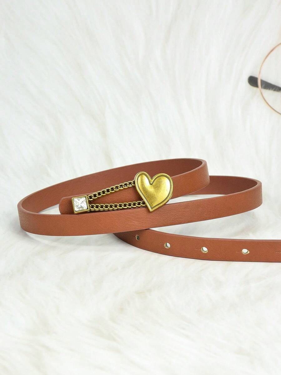 1pc Y2K Fashionable Versatile Rhinestone Heart Waist Belt, Suitable For Pairing With Jeans, Dresses, And As A Gift