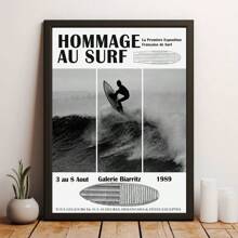 1 PIEZA Cartel de lienzo de exhibición de surf en blanco y negro vintage "Surca las olas", decoración de arte moderno de estilo retro, decoración de casa de playa - Póster costero, para baño, sala de estar, dormitorio, cocina, sin marco