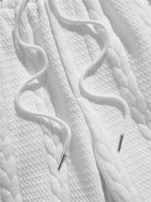 Traje informal para hombre (camiseta de manga corta con cuello redondo y estampado de letras + pantalón corto con cintura ajustable) - Blanco - Ver 3