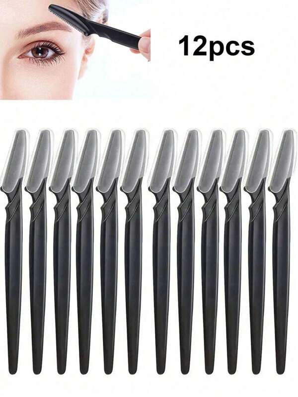 Set de 12 navajas multifuncionales para cejas, navaja para cejas de mujer, recortador para eliminación del vello facial, navaja manual portátil para mujer, herramienta de belleza para dar forma a las cejas, exfoliante facial y recortador de cejas preciso, herramienta multiusos de exfoliación y pelado, para dar forma y recortar - con funda de plástico para la navaja, cuidado suave para cejas, Body y rostro, productos y accesorios para el cabello para salón de belleza y artículos de viaje esenciales