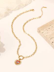 Elegant Stainless Steel Devil's Eye Pendant Necklace, Metal Jewelry, Fashion Luxury Suitable For Women's Daily Wear