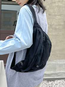 帆布胸包女士复古休闲单肩包，大容量斜挎邮差包，百搭日常穿着