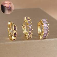 3 szt. 18-karatowe pozłacane błyszczące cyrkonie kolczyki koła zestaw dla kobiet biżuteria vintage, odpowiednie na imprezę, święta, randkę lub wesele