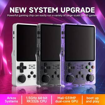 复古手持游戏机 R36S - 升级版 3.5 英寸清晰屏幕、USB 充电、耳机插孔、双核 GPU、3000mAh 电池、ABS 材质 - 游戏玩家的完美情人节和复活节礼物，白色/紫色/黑色