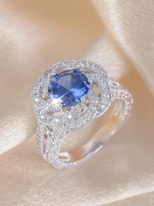 1pc Luxury Sparkly Floral Pattern Classic 6-Prong 7-Color Zirconia Round Ring, For Women, Suitable For Valentine's Day, Dating, Engagement, Wedding, Daily Wear, Party,Mom,Mother,Mother's Day,Gift