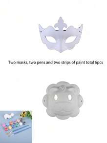 6pcs Animal Mask Set With 2pcs Paintbrushes And 12 Dye Colors, Handmade DIY, New Material, Fashionable And Elegant, Suitable For Men And Women, Cat Mask, Fox Mask, Lion Mask, Butterfly Mask, Various Masks For Ball, Party, And Event Decoration Halloween