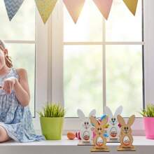 1pc New Easter Gift Rabbit Chocolate Egg Holder, Wooden Tabletop Decor Craft For Party (Eggs Not Included)