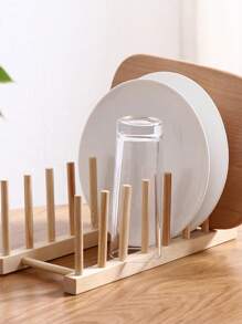 1 pieza Estante multifuncional y creativo de madera para tazones, platos y vajilla de cocina, estante de exhibición de supermercado para almacenamiento de platos, tazones y un simple estante de bambú de drenaje - Multicolor - Ver 6