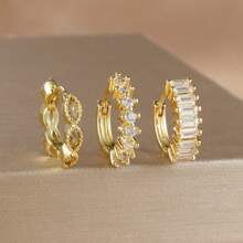 3 szt. 18-karatowe pozłacane błyszczące cyrkonie kolczyki koła zestaw dla kobiet biżuteria vintage, odpowiednie na imprezę, święta, randkę lub wesele