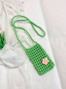 1 件可爱休闲清新镂空纯色钩针迷你手机包,轻便可折叠,饰有小花,女士度假斜挎包,适合度假、日常通勤、休闲购物和时尚服饰搭配,与钩针套装完美搭配,度假必备,可爱风。 - 彩色 - 查看 16