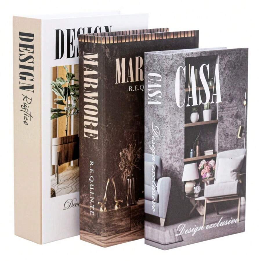 Kit 3 Fake Books Desk Book Organizer Box Decorative Object Holder - 鄉村設計 - 查看 1