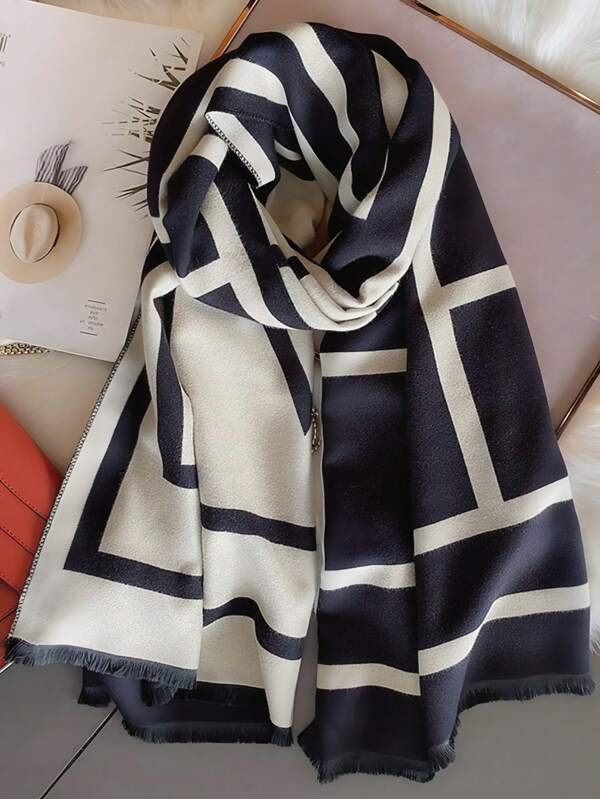 1 pieza Bufanda negra de alta calidad para mujer, nuevo chal/envolvente de estilo coreano versátil y cálido, adecuado para uso unisex en invierno