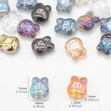 30 piezas/Paquete Cuentas con cabeza de conejo de vidrio enchapado de 10*12mm con agujero, material de manualidades para pendientes/collares/encantos/llaveros/cadenas de teléfono