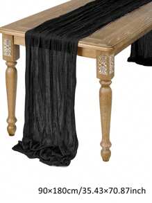 1pc/2pcs Black Pleated Table Runner, Transparent Rustic Cheesecloth Tablecloth, Folding Table Runner Tablecloth, Table Cover, Party Favor, Birthday Gifts For Birthday Decor, Wedding Decor, Holiday Babe Shower Decor Home Decor Party Decor Room Decor Table Decoration Kitchen Decor Table Cloth