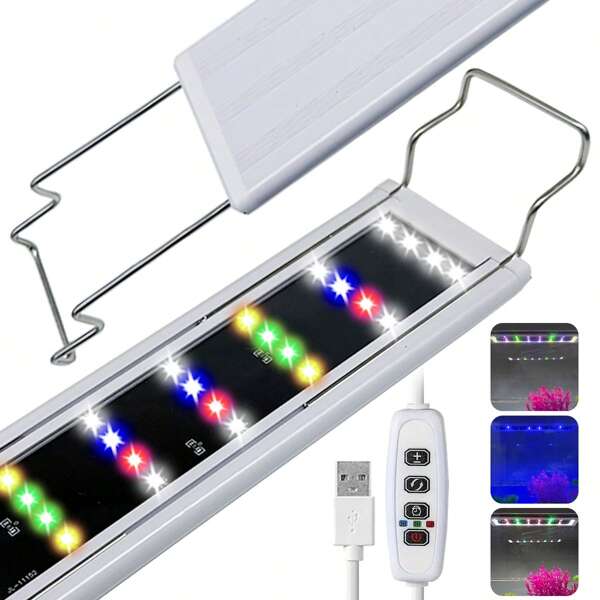 Luz LED de espectro completo para acuario - Adecuada para acuarios de 10-18 pulgadas, 3 modos de iluminación con brillo ajustable, temporizador automático, soporte extensible, ideal para agua dulce, reptiles, anfibios y iluminación para mascotas pequeñas