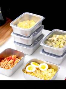 带翻盖的不锈钢食品储存容器，厨房食品保鲜盒，防漏且可堆叠，适用于户外露营、家庭聚会、办公室和学校