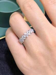 1 件装 S925 纯银简约镶嵌戒指时尚女士戒指 S925 纯银细戒指拇指戒指精美珠宝礼物