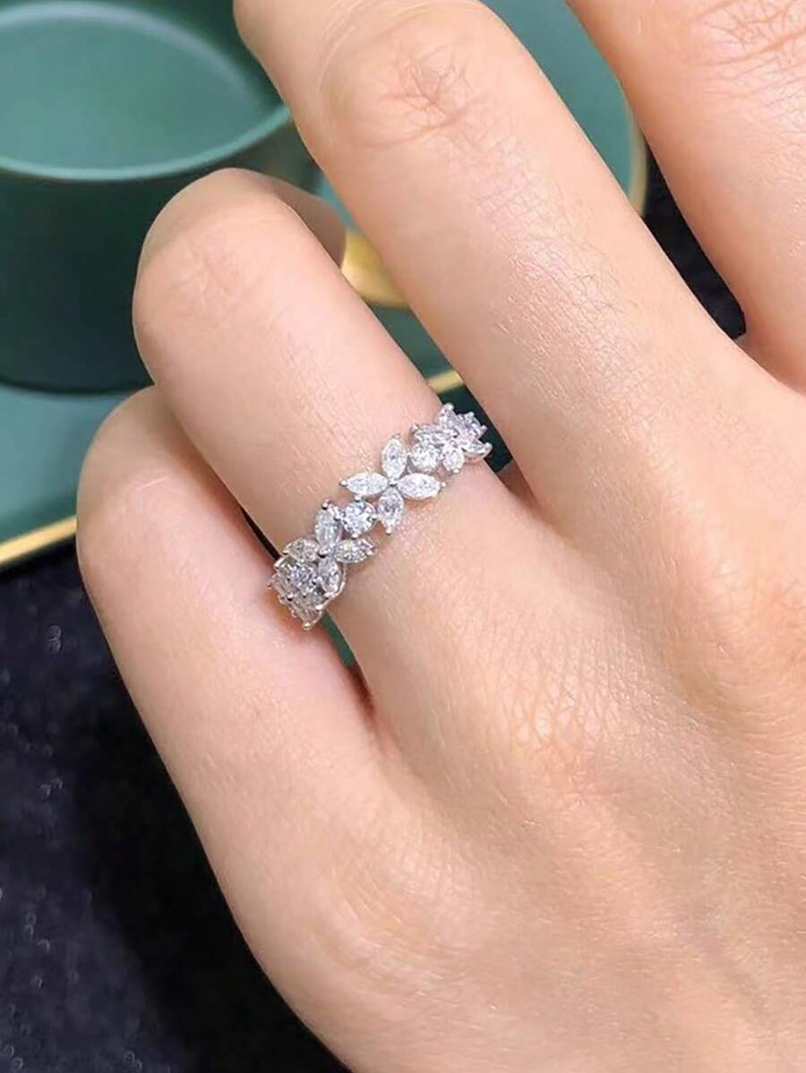 1 件装 S925 纯银简约镶嵌戒指时尚女士戒指 S925 纯银细戒指拇指戒指精美珠宝礼物