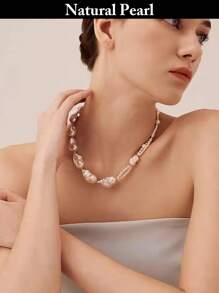 1pc Fashionable Pearl Necklace, Natural White Baroque Pearl Necklace, Daily Wear & Holiday Gift With Gift Box