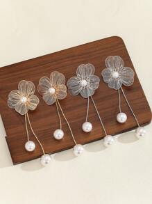 1 Pair Golden Flower Tassel Drop Earrings For Women