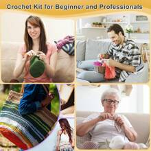 طقم كروشيه كامل بالإبرة والغزل - يشمل الغزل والإبر والإكسسوارات ، طقم كامل للحياكة اليدوية (كل ألوان المنتج والتغليف عشوائية)