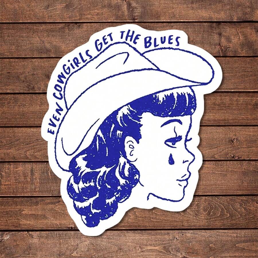 1/2/5 件 即使是女牛仔也会得到蓝色乙烯基贴纸 - 可爱的粉红色女性美学，适用于水瓶、日记本和笔记本电脑 | 防水贴纸，是送给少女和年轻女性的完美礼物 - 彩色 - 查看 1