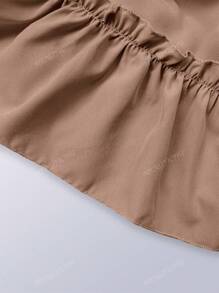 Vestido casual de cuello halter con cintura atada, volantes en el bajo y unicolor caqui para primavera/verano