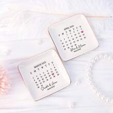 Personalized Ring Tray, Couples Jewelry Tray, Wedding Anniversary Ring Dish, Wedding Gift For Friends, Ceramic Memorabilia, Suitable For Newlyweds, Birthday, Graduation And Other Occasions - White - View 4