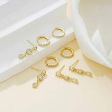 8 pièces/set - Boucles d'oreilles longues et boucles d'oreille femme géométriques ornées de diamants, simples et , ensemble de boucles d'oreille et de boucles d'oreille de luxe léger pour femme, très adapté pour un port quotidien casual