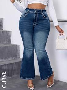 Jeans a zampa di elefante slim fit taglie forti, per uso casual quotidiano - Blu lavato scuro - Visualizzare 1