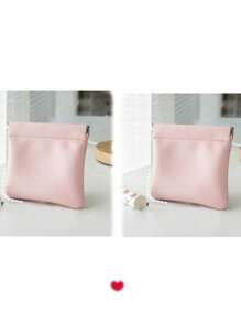 2pcs/Set Unisex Coin Purse, Automatic Closing Compact Pouch Bag For Earphones, Cables, Chargers And Small Essentials, Beige With Gold Zipper, Mini Makeup Bag, Suitable For Men, Women And Students - Pink - View 9