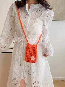 1 件可爱休闲清新镂空纯色钩针迷你手机包,轻便可折叠,饰有小花,女士度假斜挎包,适合度假、日常通勤、休闲购物和时尚服饰搭配,与钩针套装完美搭配,度假必备,可爱风。 - 彩色 - 查看 7