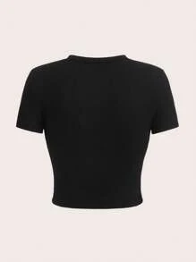 Graphic Printed Short T-Shirt, Y2K Spring And Summer Short-Sleeved Crop Top, Women's Top, |Summer Tops,Tops For Women,Summer Top,Graphic Tees Women,Haut,Tops Verano,Tops Mujer,Going Out Tops Women,Women Tops,T Shirts For Women,T Shirts Women,T Shirts Femme,Tops Damen,,Holiday Outfits Night,Summer Holiday,T Shirt Damen,Tops For Summer,Cute Tops,Summer Tops For Women - 黑色 - 查看 2
