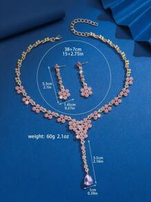 3pcs Set Fashion Long Tassel Artificial Crystal Pendant Necklace & Earrings Set, Gold, Suitable For Women Wedding, Party Wear And Holiday Gifts