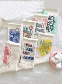 5 Pairs Random Letter Print Sports Socks, Unisex