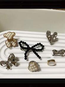 7pcs/Set Bow Heart Bear Resin Fashion Shoe Charms, Suitable For Sneakers, Casual Shoes, Boots
