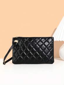 1 szt. damski portfel kopertówka haftowany w kratkę gingham, pikowana portmonetka na monety i telefon