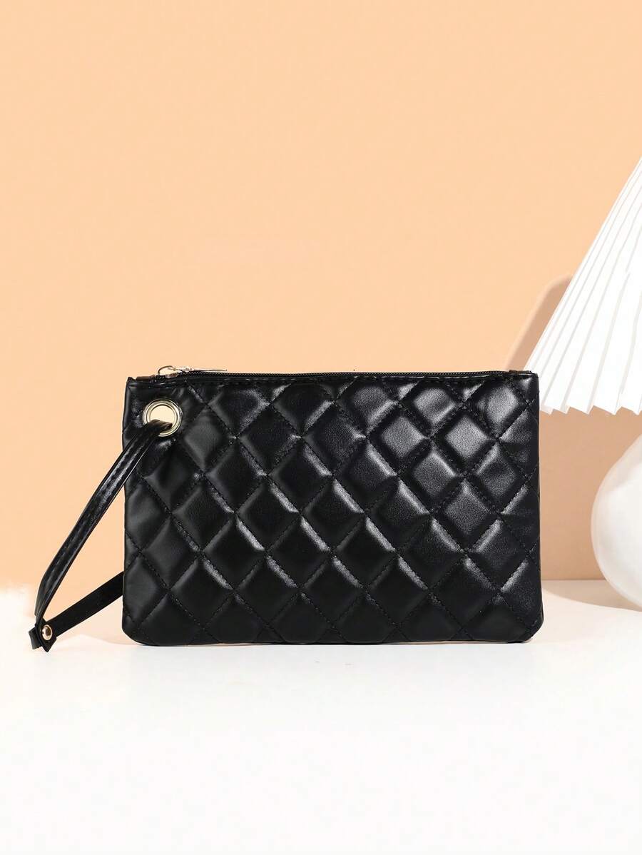 1 szt. damski portfel kopertówka haftowany w kratkę gingham, pikowana portmonetka na monety i telefon