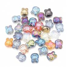 30 piezas/Paquete Cuentas con cabeza de conejo de vidrio enchapado de 10*12mm con agujero, material de manualidades para pendientes/collares/encantos/llaveros/cadenas de teléfono