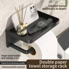 Wall-Mounted Tissue Box Holder With Toilet Paper Roll Or Facial Tissue Dispenser, No Drilling Bathroom Storage Organizer For Home, Toilet, And Bathroom - Multicolor - View 2